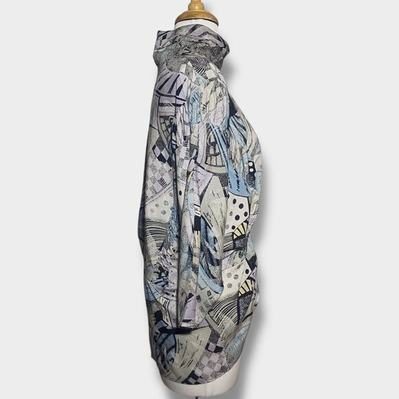 C&A Vintage Button Up Shirt Size M 38 High Neck Dolman Sleeve Abstract Pattern - Picture 3 of 9